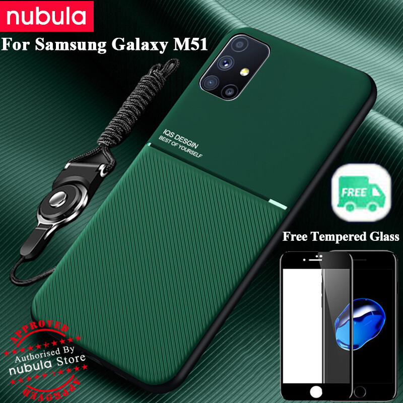 NUBULA For Samsung Galaxy M51 inch Casing Free Tempered Glass Silky Leather Feeling hp Samsung Galaxy M51 CellPhone Case Shockproof Car Back Cover Lanyard Screen Cleaning Kit For Samsung Galaxy M51