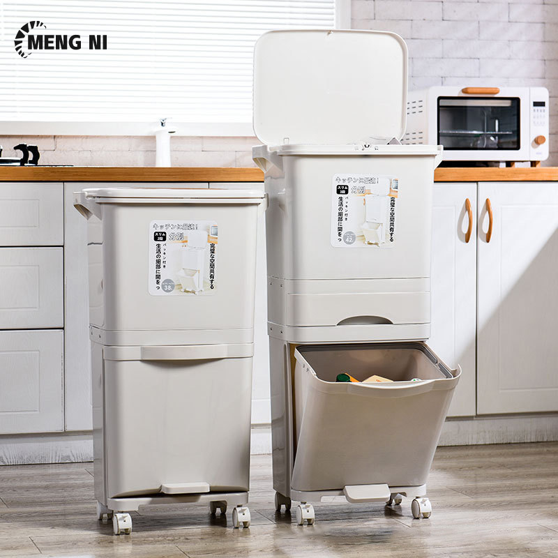 Household double-layer kitchen trash can large-capacity dry and wet separation gap floor-to-ceiling pedal garbage sorting bin with cover ราคา 1,551 บาท*ส่งฟรี