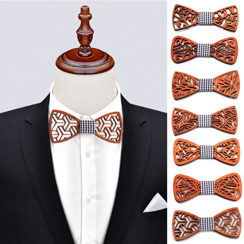 [hot] Fashion Wooden Bow Tie For Men Unisex Hollow Out Carved Retro Wooden Neck Ties Adjustable Strap Vintage Bowtie Bowknots Slim tie