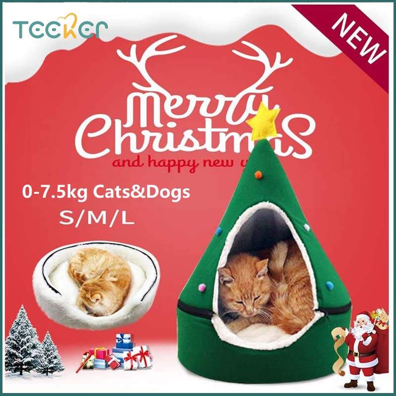 TeekerPet Christmas Cat House Bed 2in1 Warming Comfortable Pet Tent House Soft Dog Bed for Small Dog and Cat Pet House Winter ราคา 423 บาท*ส่งฟรี