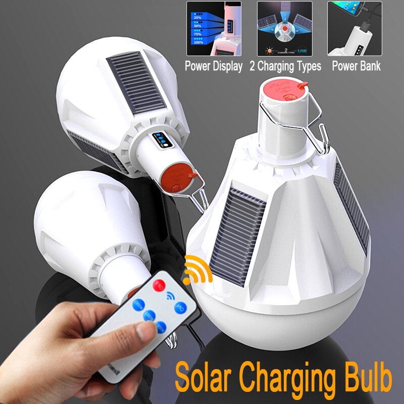 Bóng đèn led năng lượng mặt trời 2 trong 1 & bóng đèn sạc năng lượng mặt trời sạc dự phòng đèn gian hàng chợ đêm di động ngoài trời bóng đèn led năng lượng mặt trời có móc treo