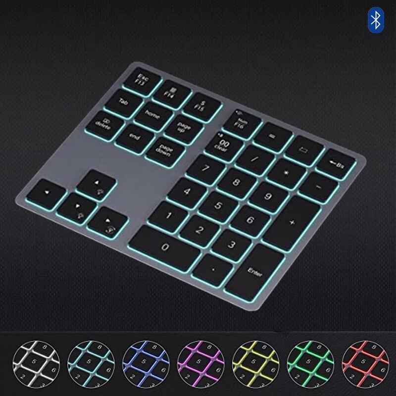Đèn nền RGB bluetooth Bàn phím số Backlit Bàn phím số bluetooth không dây cho máy tính bảng máy tính xách tay Macbook iPad PC 34 phím có thể sạc lại số kỹ thuật số bàn phím cho kế toán IOS