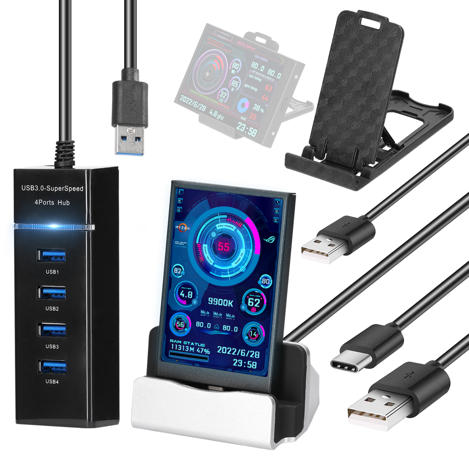 Kkmoon màn hình hiển thị ips 3.5 inch máy tính màn hình phụ usb màn hình cpu gpu ram hdd màn hình hiển thị ngày giờ công tắc màn hình dọc ngang