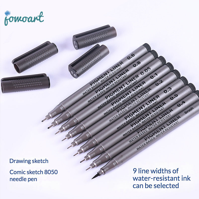 Jowoart bút đánh dấu nghệ thuật chống nước 9 cái/bộ bút lông bút vẽ đường nét vẽ phác thảo mảnh màu đen cho học sinh văn phòng đồ dùng nghệ thuật