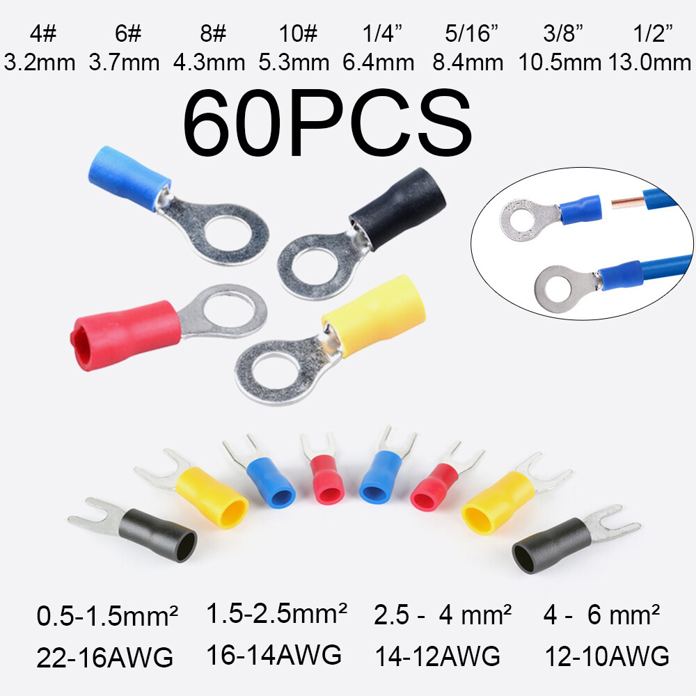 60 chiếc thiết bị đầu cuối vòng đầu nối uốn dây cáp thiết bị đầu cuối điện các loại đầu nối ngã ba cho thiết bị đầu cuối dây lug