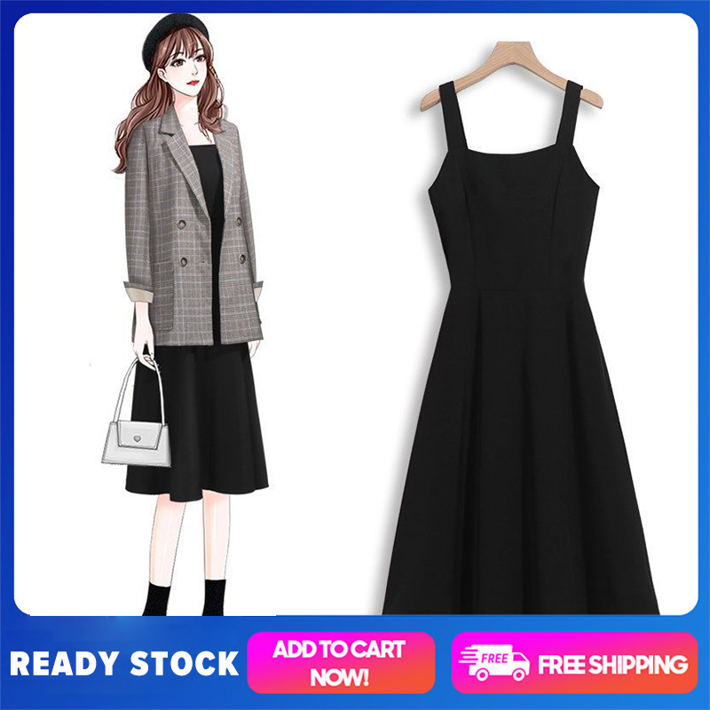 Váy váy hai dây màu đen phong cách hàn quốc cho nữ, váy nữ cạp eo thon khí chất, đầm hepburn little black kiểu pháp mặc váy hai dây