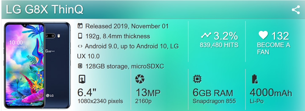Unlocked Original Cellphone LG G8X ThinQ G850UM 6GB 64GB Qualcomm 855 6.4 Inch Mobile Phones · v16