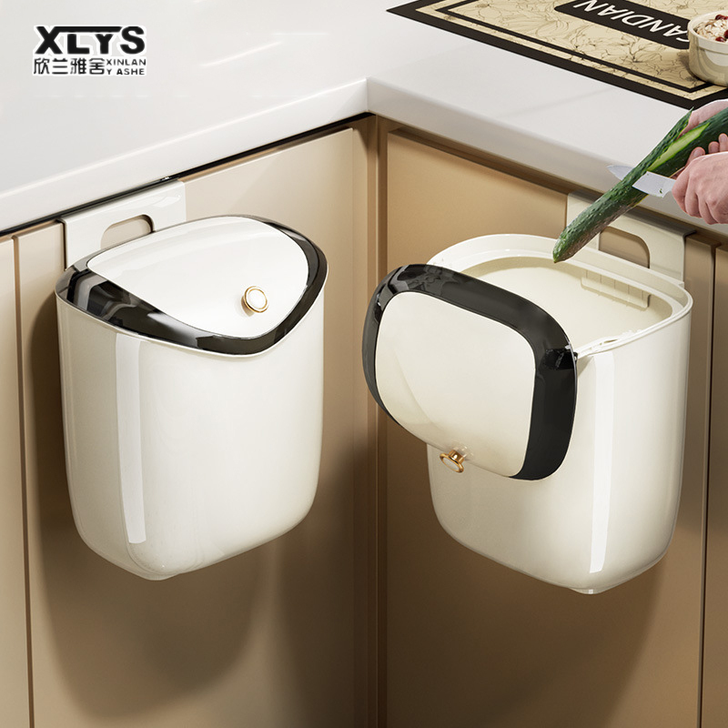 Kitchen wall-mounted trash can without punching, bathroom cupboard door with lid, paper basket and household sliding trash can ราคา 208 บาท*ส่งฟรี