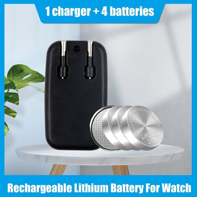 3.6V LIR2032 ML2032 CR2032 2032 Lithium Rechargeable Battery With Charger Adapter For Watch Computer