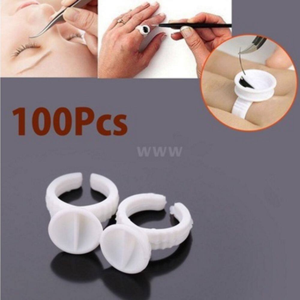 100PCS Professionalเครื่องมือแต่งหน้าDisposable Tattoo Pigmentกาวติดขนตาปลอมชั้นวางกาวต่อขนตาแหวน