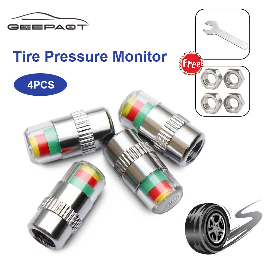 [Có Dụng Cụ] Geepact 4 Chiếc Máy Đo Áp Suất Lốp, Van Báo Động Áp Suất Lốp Xe Ô Tô Độ Chính Xác Cao Nâng Cấp Chống Trộm 2.4 Bar Nắp Chụp Đèn Báo Cảm Biến Cảnh Báo Lốp Không Khí Đo Cảnh Báo Thiết Bị