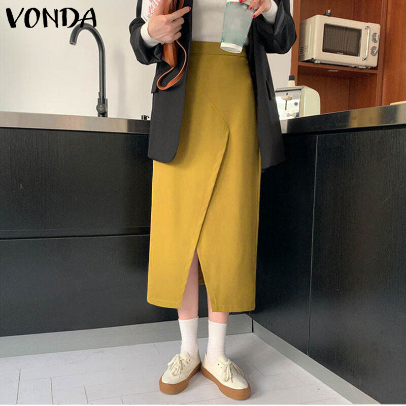 Vonda chân váy trang trọng cho nữ chân váy trơn dài cạp cao chân váy màu trơn đi club dự tiệc