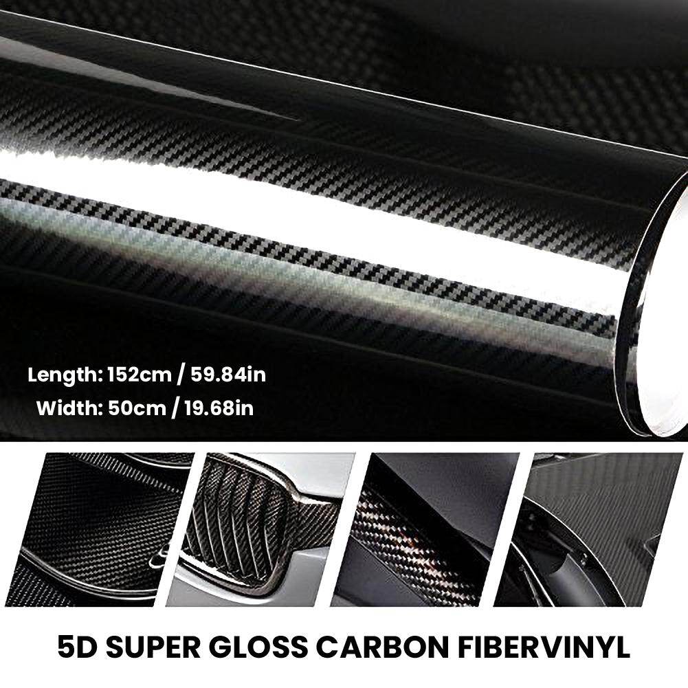 Miếng dán xe hơi fuvoya 152x50cm, phụ kiện xe hơi xe máy xe hơi tự điều chỉnh, màu đen bóng, bằng sợi carbon 5d