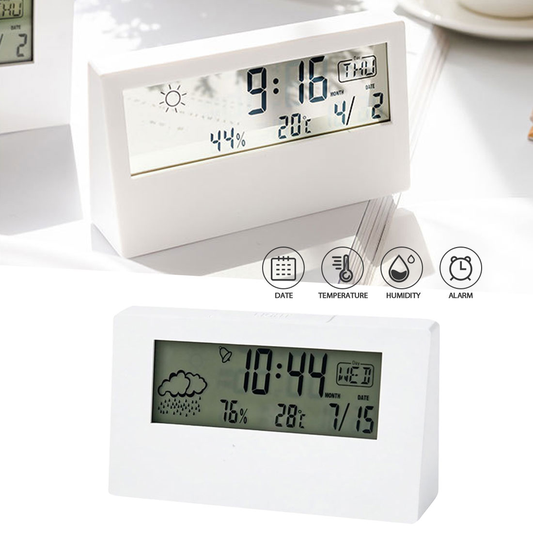 [Ready stock] KIPRUN Electronic Alarm Clock Noiseless Calendar Weather Temperature Humidity Display LED Table Clock for Office and Living Room Battery Operated