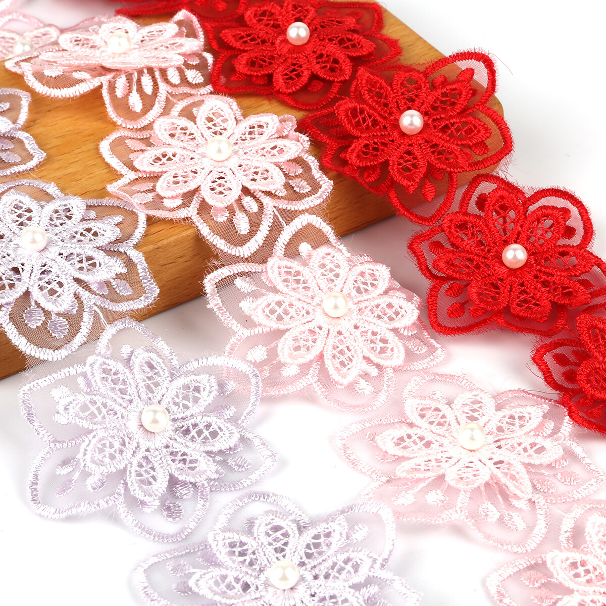 1 Yard Ren Organza Hòa Tan Hoa Ngọc Trai, Đan Thêu Đám Cưới Đồ May Vá Ruy Băng Chắp Vá Thủ Công Tự Làm, Thủ Công Mỹ Nghệ