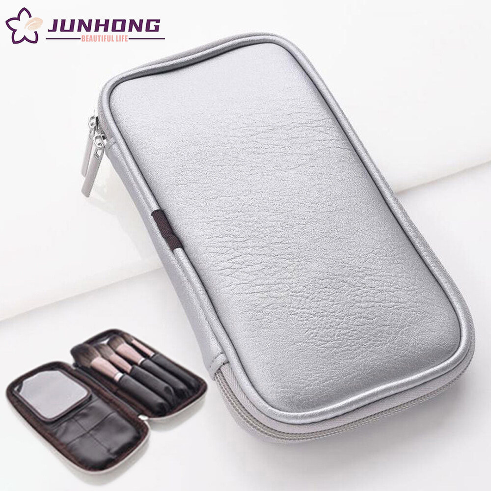 Túi đựng cọ trang điểm di động bằng da PU cao cấp Túi đựng mỹ phẩm dây kéo đôi