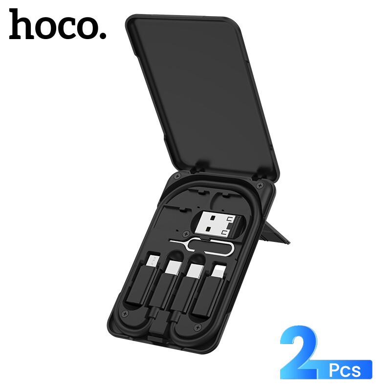 Hoco 2 bộ sạc đa năng 6 trong 1 cáp sạc nhanh 3a, type-c sang type-c, micro sang type-c, type-c sang lightning, bộ chuyển đổi thông minh usb sang type-c với hộp đựng điện thoại di động cho iphone xiaomi huawei samsung