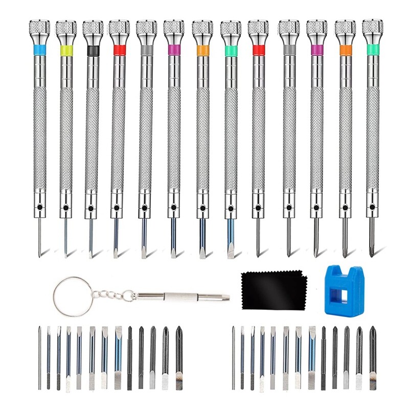13 Pieces Professional Screwdriver Set with 26 Extra Pieces of Screwdriver Bits Tools for Watchmakers