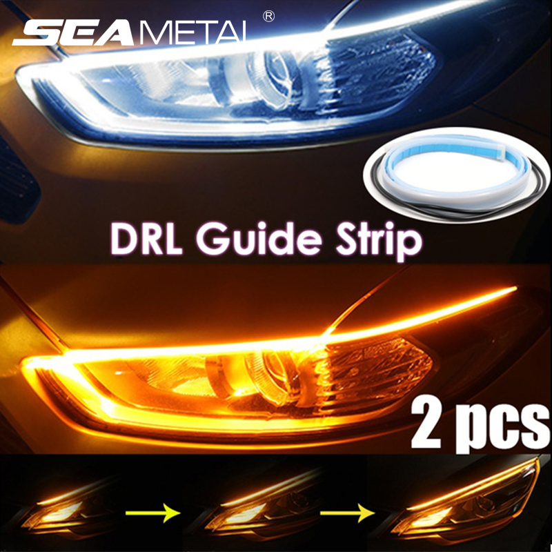 11inch 2Pcs 11-inch Ultrafine LED Strip Tube Flexible Waterproof Daytime Running Light Suitable For Switchback Headlight LED Strip,Running Light,Flowing Turn Signal Light Ice blue-yellow, 30cm 