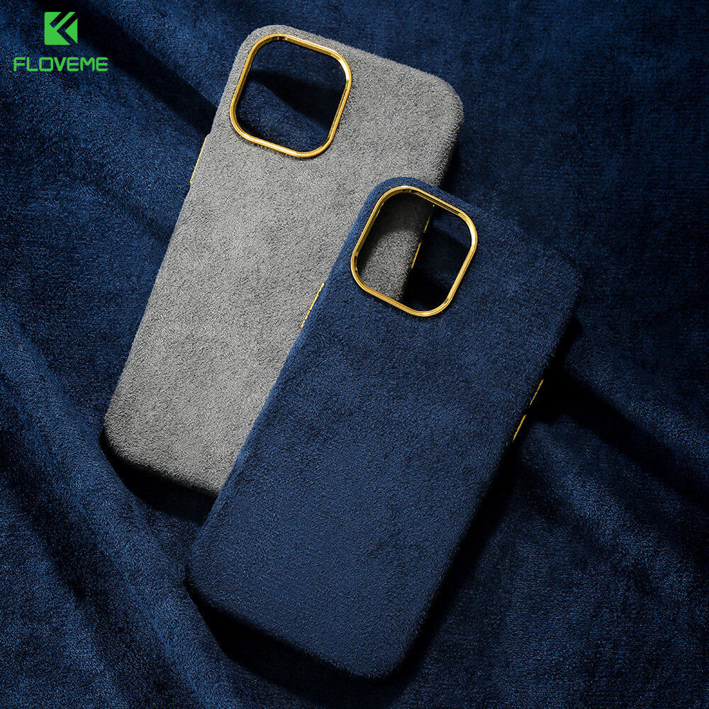 Floveme for iphone 14 pro/iphone14 pro max /14 plus iphone 13/13 pro/13 pro max iphone 12 pro 11 pu leather metal lens luxurious plush phone case