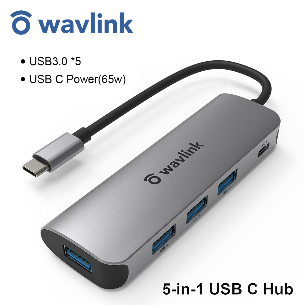 Wavlink USB C HUB(USB 3.0*5 USB C (65W)),ปลั๊กแอนด์เพลย์