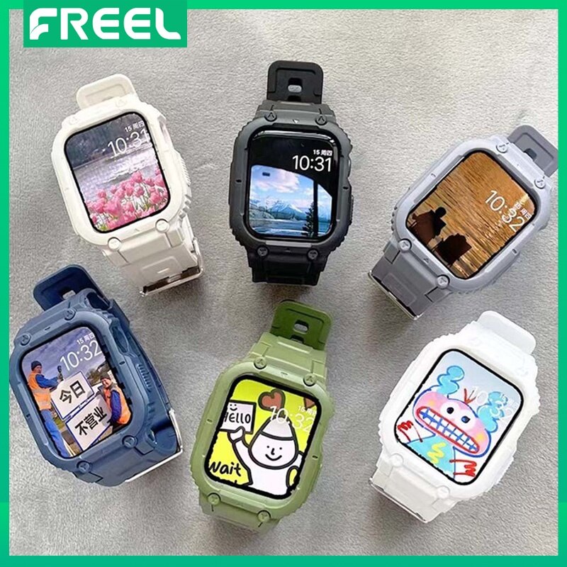 FREEL Silicone Sport Strap for Apple watch Ultra 8 7 6 5 4 3 SE 2 Full Cover Protective Bumper Case + Band for smart Watch 49mm 45mm 41mm 44mm 40mm 42mm 38mm Presyo  249 Piso*Libreng Shipping
