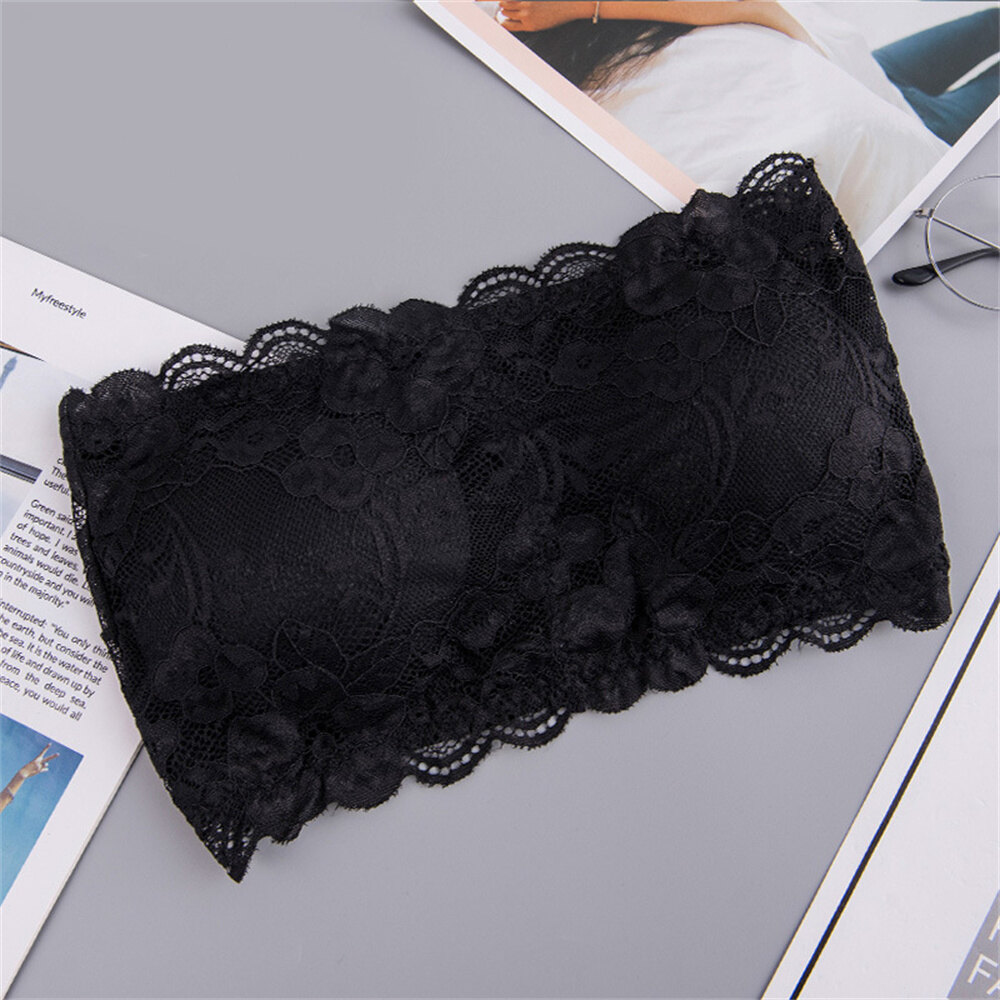 Ba strapless hoa Kích thước độn móc nữ áo không viền đẩy đồ lót bralette ren áo lót nữ