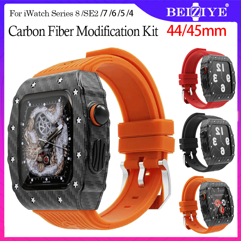 Modification Kit Dây đeo + Vỏ sợi carbon cho Apple Watch Series 7 8 Vòng