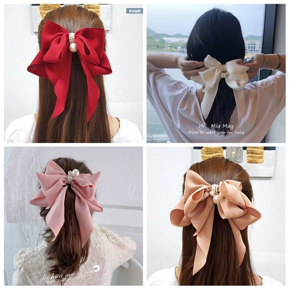 Lm kẹp tóc ngọc trai nơ voan kẹp lò xo phụ kiện tóc kẹp tóc thời trang dễ phối đồ kẹp tóc cá tính