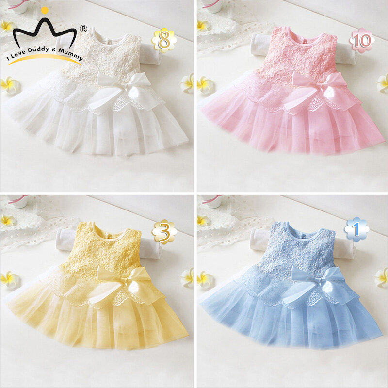 Lace Newborn Baby Girl Dress Bow Sleeveless Girl Princess Baby Dress Net