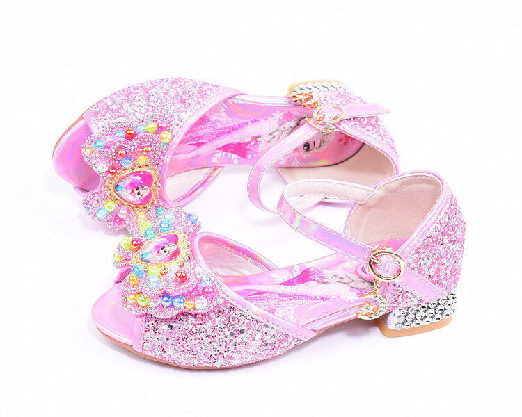 Children's princess shoes girls' sandals spring and summer little girl Elsa high heels baby Pearl colorful crystals crystal shoes