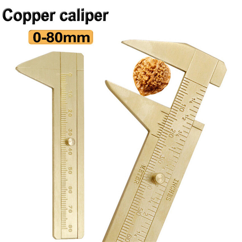 Dụng cụ đo lường thước trượt nhỏ bằng đồng nguyên khối 0 ~ 80mm thước cặp vecnê vàng đơn và đôi dụng cụ cầm tay