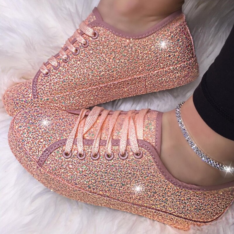 Women Lace Up Sneakers Glitter Autumn 