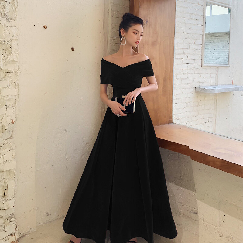 Glary Váy Dạ Hội Màu Đen Ngôi Sao ĐẦM DỰ TIỆC Thường Niên Cao Cấp Khí Chất Một Bên Vai Dài Cỡ Lớn Cho Nữ