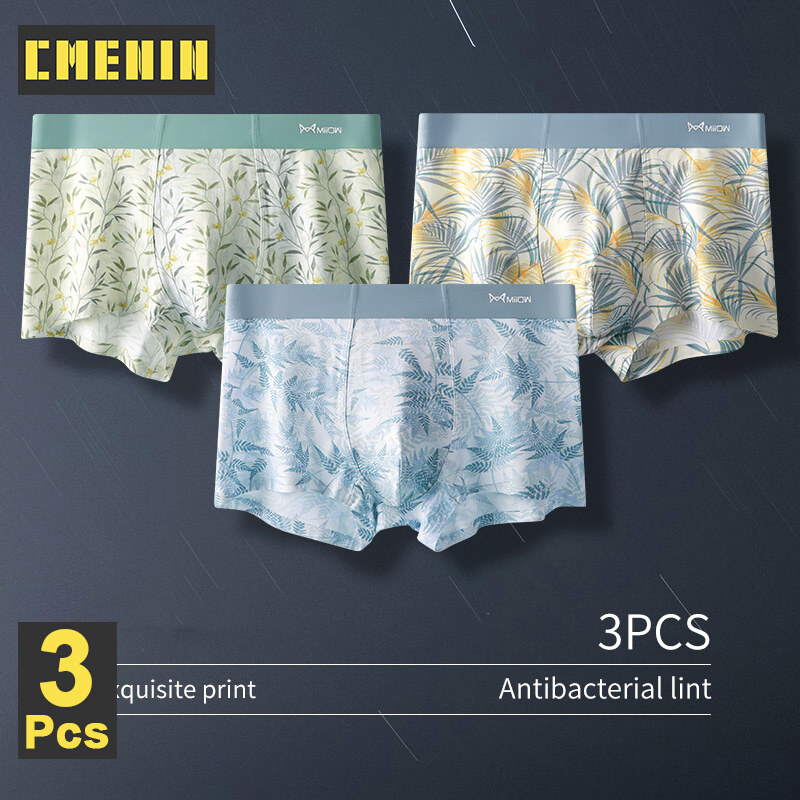 CMENIN 3Pcs นักมวยชายชุดชั้นในผ้าไหมน้ำแข็งพิมพ์ชายนักมวยกางเกงในชายกางเกงในชายกางเกง Soft M1330 ราคา 349 บาท*ส่งฟรี