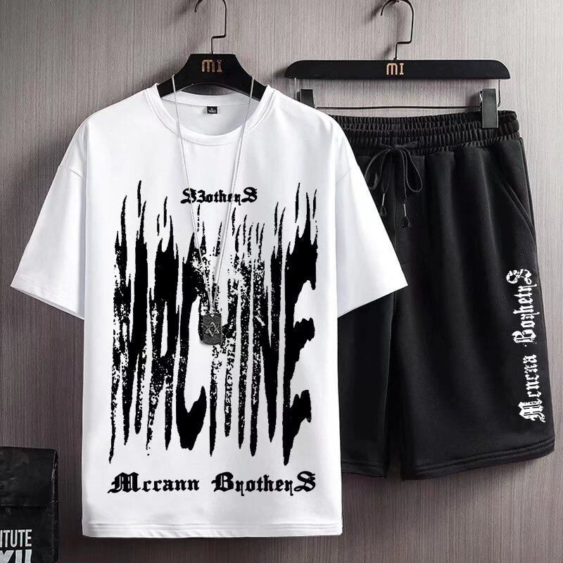 2-piece Suit Men's Loose T-shirt + Sports Short Sets Summer Breathable Casual Two-piece Suit