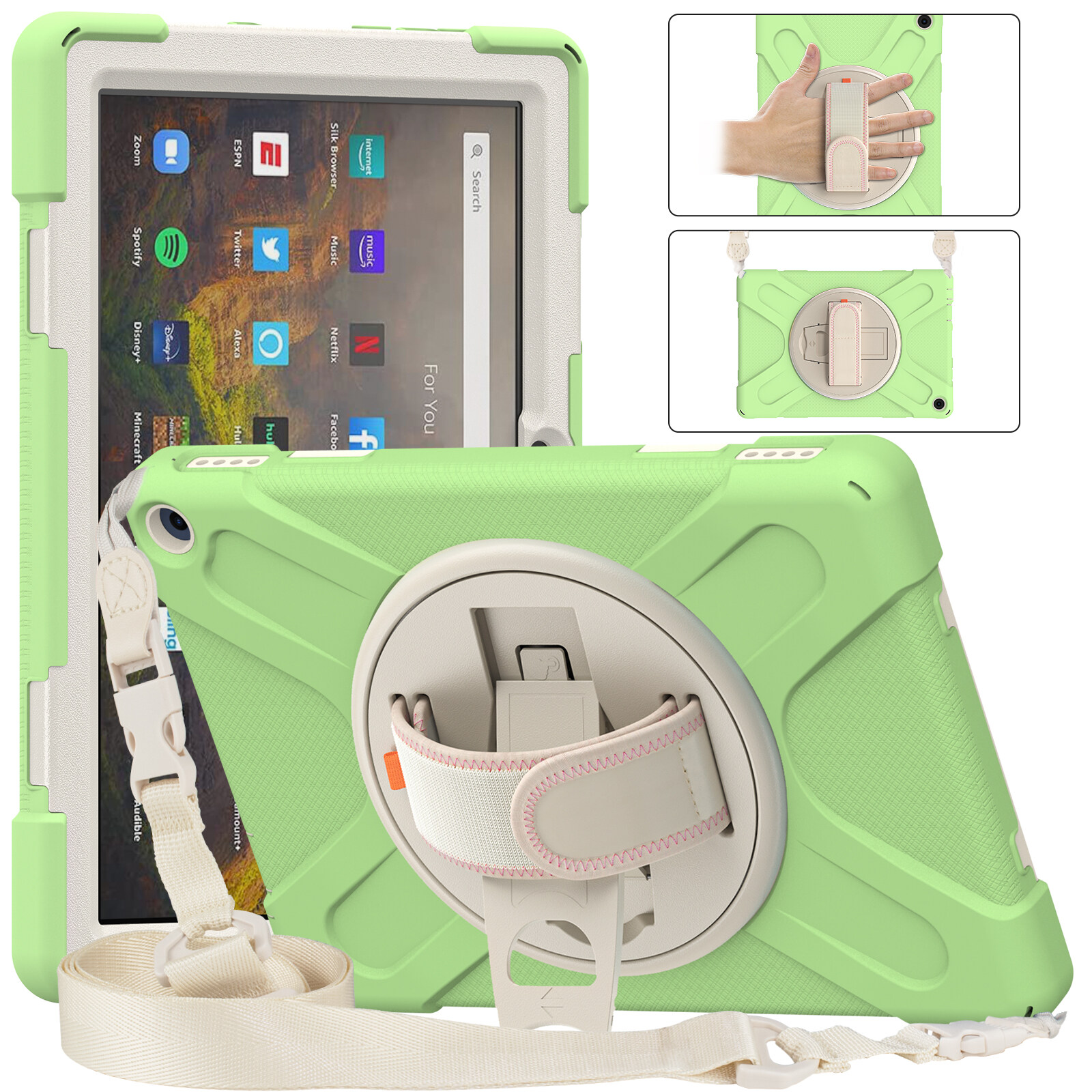 Cover for Kindle Fire HD 10 2021 Case PLUS - Shockproof Heavy Duty Full Body Protective 10-inch Tough Bumper with Kickstand, Shoulder Strap for Amazon Fire HD10 Kids HD10 2021 Plus 11th