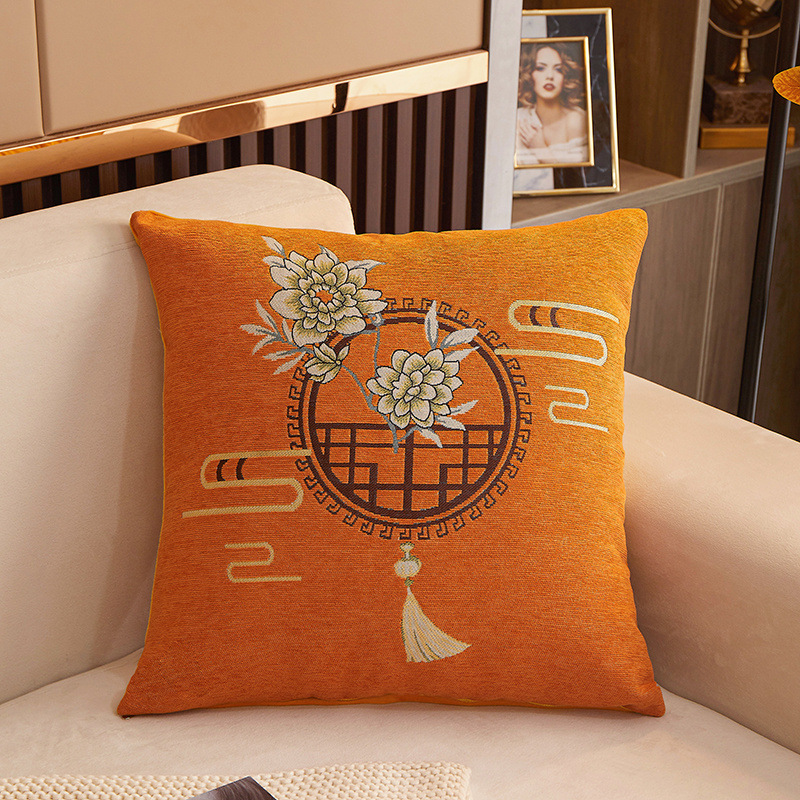 CNY Red Simple Chinese Style Chenille Jacquard Cushion Cover 45x45cm Embroidery Flower Decorative Pillows Home Bedroom Bed Sofa Pillowcase