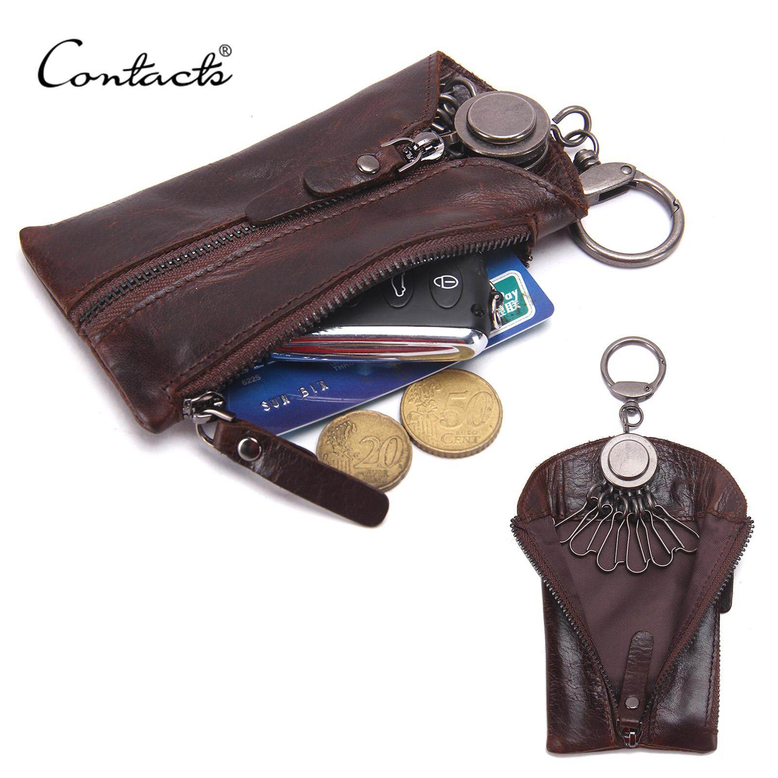 Ví Đựng Chìa Khóa Da Thật CONTACT'S Cho Nam Nữ, Bao Đựng Chìa Khóa Kéo, Kiểu Cổ Điển, Đựng Chìa Khóa, Người Giữ Chìa Khóa