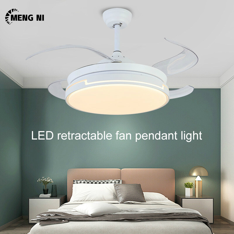 Hangdianquạt trần đèn quạt vô hình phòng khách đèn quạt lồng gia dụng tối giản hiện đại phòng ăn phòng ngủ đèn chùm có đèn led
