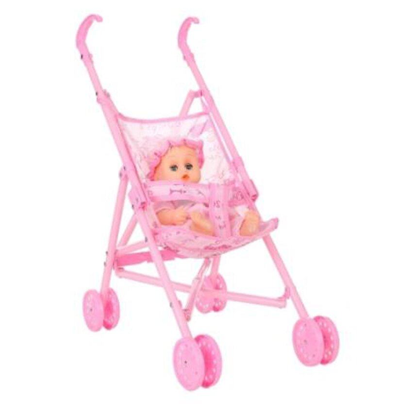H-MENT Durable Baby Infant Doll Stroller Carriage Foldable With Doll For