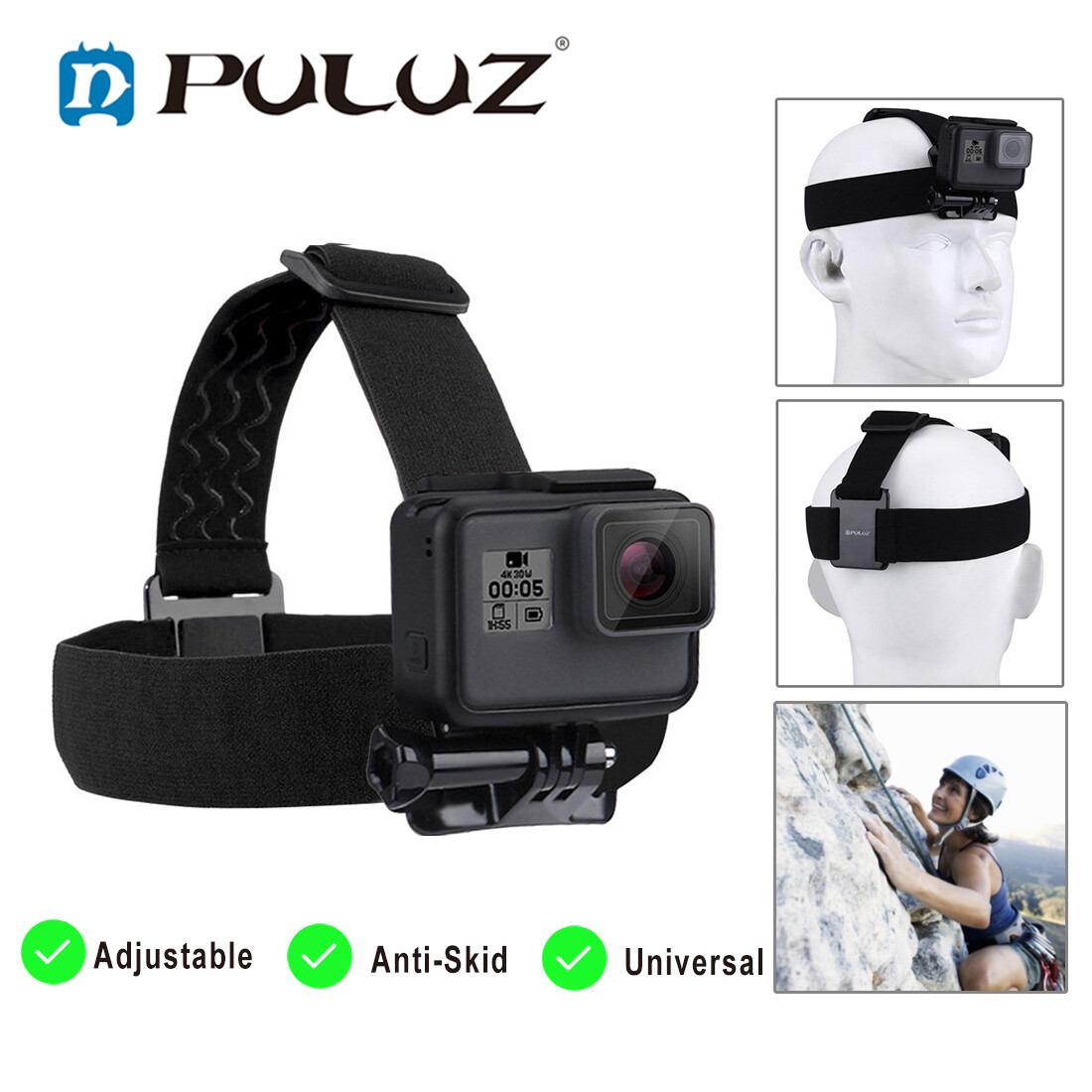 PULUZ Anti-Skid Thiết Kế Đàn Hồi Gắn Kết Có Thể Điều Chỉnh Dây Đeo Đầu Cho Gopro HERO10 GoPro9 Đen/HERO8 Đen/HERO7 /6 /5 /5 Phiên/4 Phiên/4 /3 + /3 /2 /1, xiaoyi Và Các Camera Hành Động Khác
