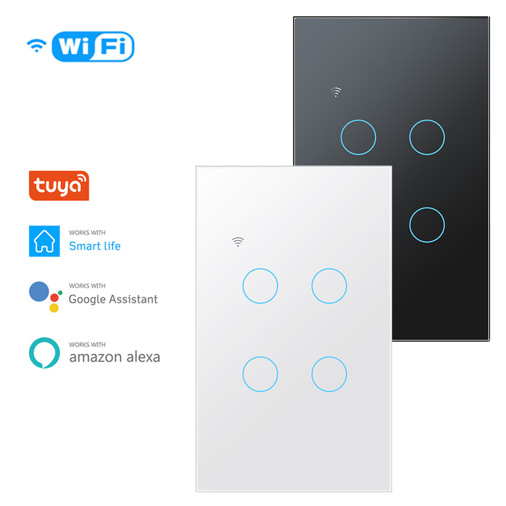 Tuya US Công Tắc Thông Minh Công Tắc Cảm Ứng Thông Minh Gia Đình Thông Minh Thông Dụng Điều Khiển Bằng Wifi Hỗ Trợ Ứng Dụng/Cảm Ứng/Giọng Nói Công Tắc Đèn Tường 100V-250V 10A 1/2/3/4 Gang 1012-