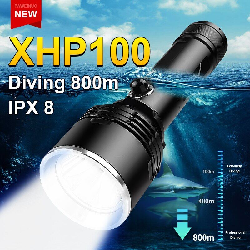 Đèn pin lặn không thấm nước torchlight mạnh mẽ Đèn pin lặn ánh sáng đèn báo nguy có thể sạc lại đèn pin dưới nước đèn Scuba Diving đèn flash Chống nước Đèn IPX8 Dive đèn lồng nghề đèn LED công suất cao
