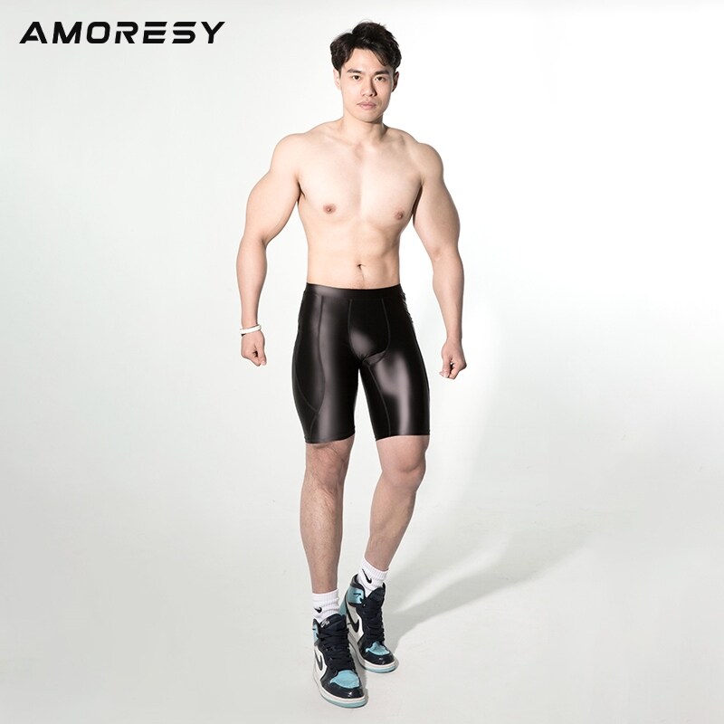 Amoresy Poseidon loạt giữa tăng Spandex chặt chẽ định hình Quần Short thể dục thể thao của nam thoán