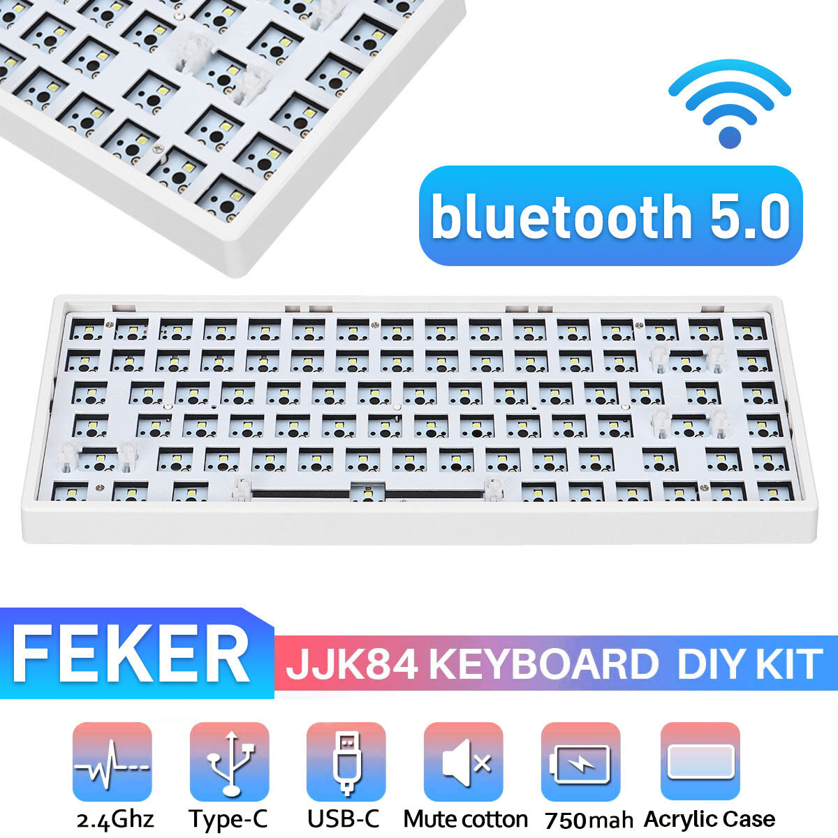  FEKER Bộ Bàn Phím Ba Chế Độ JJK84 Bộ Bàn Phím Không Tiếng Ồn Có Thể Hoán Đổi Nóng Bluetooth5.0 Type-C USB-C 2.4Ghz Cho Bàn Phím Cơ 