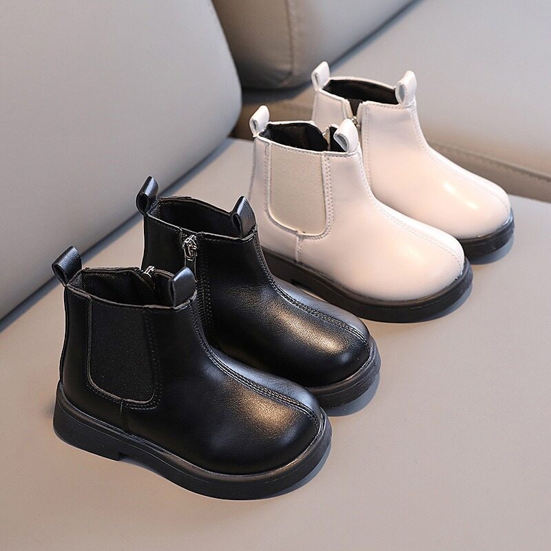 Autumn Winter Kids Boys Girls British Style Handsome Casual All-Match Comfortable Simple Side Zipper Design Non-Slip Short Boots Martin Boots
