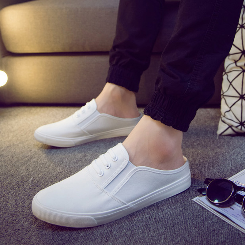 Summer leisure heelless canvas shoes no LACES the lazy man half slippers slippers black half a leather sandals