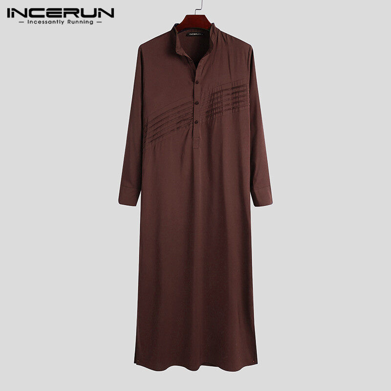 (Giảm Giá Thanh Lý) Medussa INCERUN Quần Áo Hồi Giáo Cổ Điển Cho Nam Áo Dài Kaftan Jubba Hồi Giáo Ả Rập Xê Út
