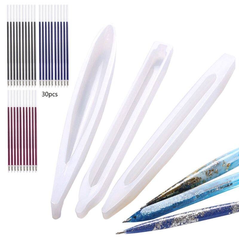 【Khá sunshine】 3 cái bút bi nhựa silicon khuôn với 30 cái nạp nhựa Epoxy thủ công nghệ thuật